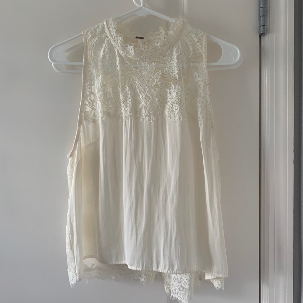 Free People White Lace High Necked Top